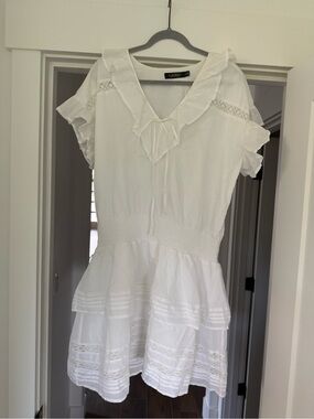 Ralph Lauren White linen Ruffled V-Neck Mini Dress
